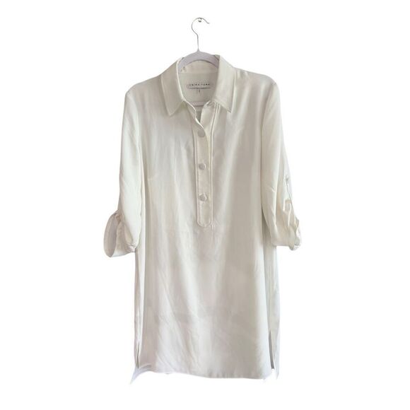 Trina Turk Womens White Built In Tank Top Roll Tab Button-Up Tunic Top Large - Picture 8 of 16